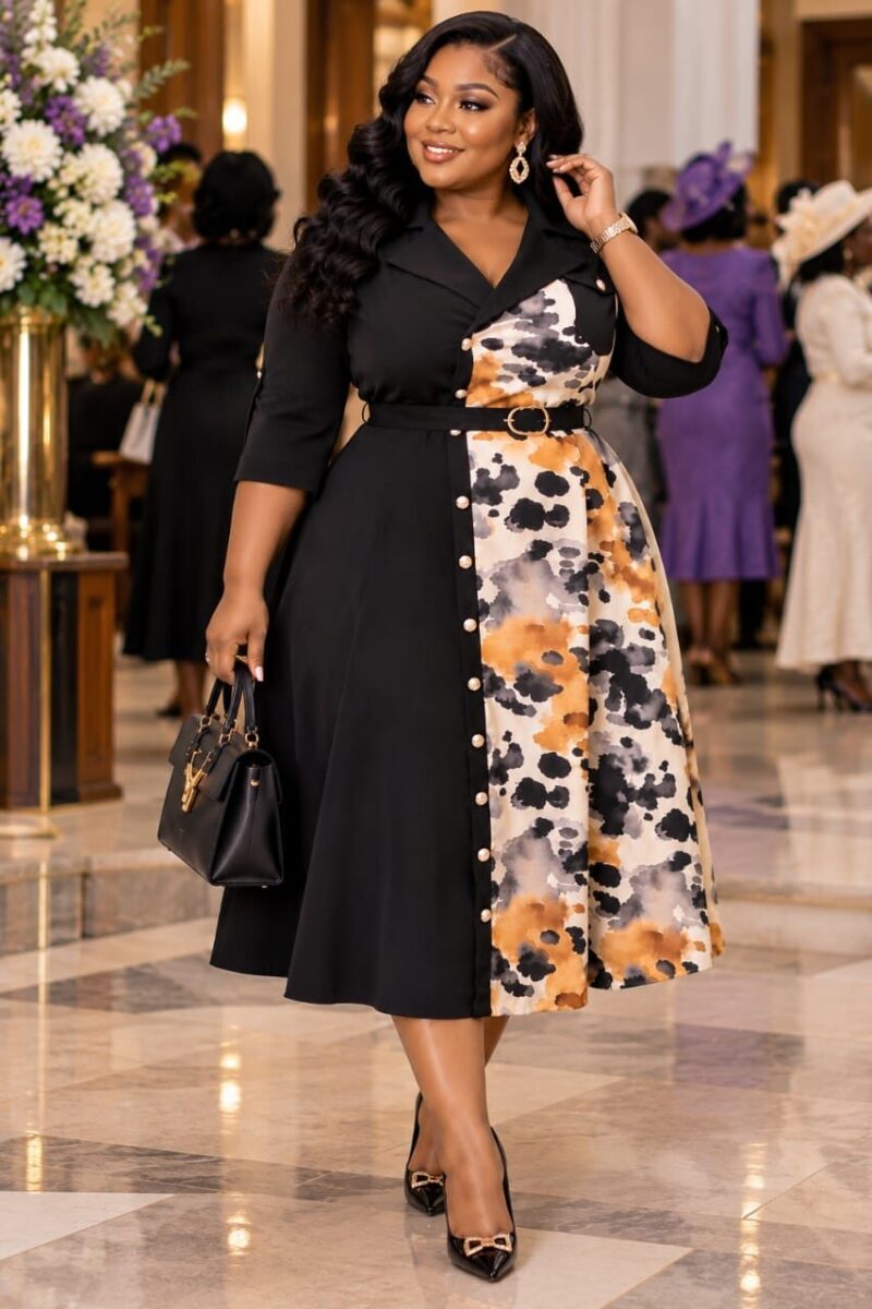 Black Floral Panel Dress