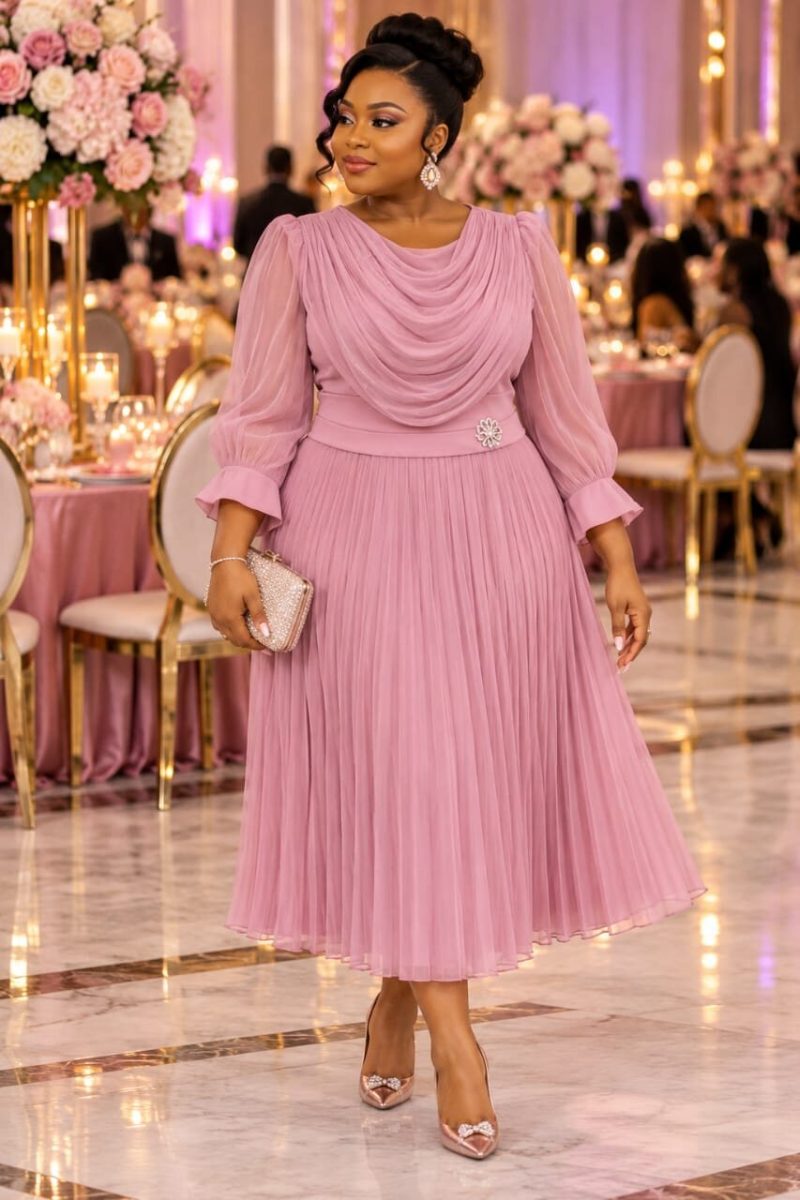 Pink Draped Pleated Dress