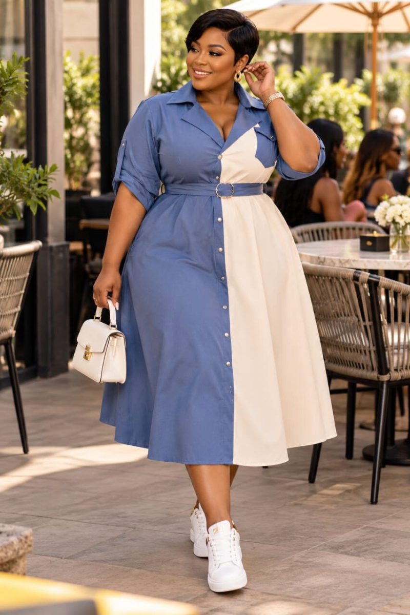 Blue & Cream Shirt Dress