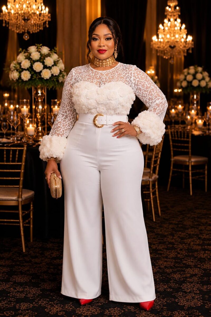 Ivory Lace Wide-Leg Set