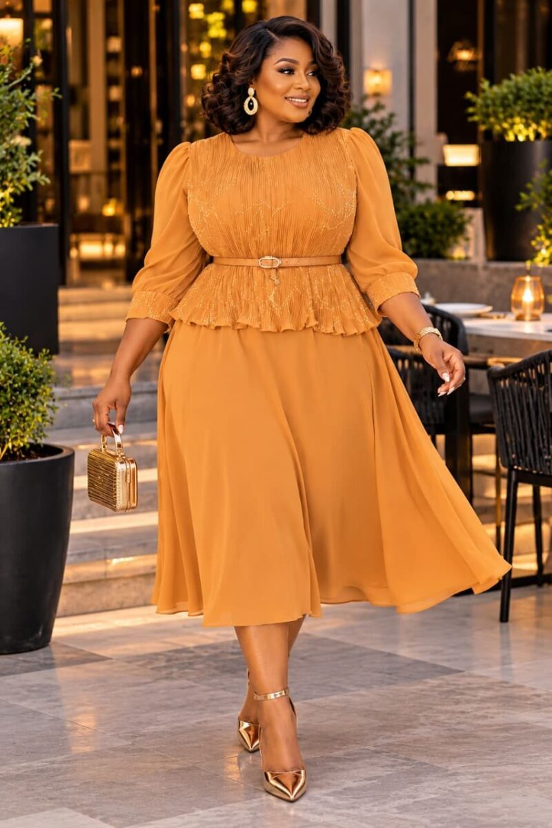 Mustard Peplum Midi Dress