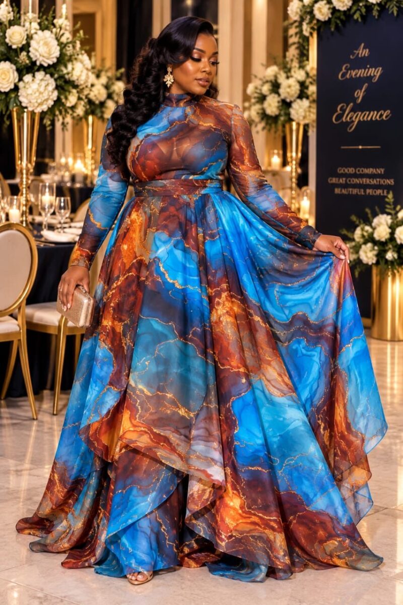 Ocean Print Maxi Gown