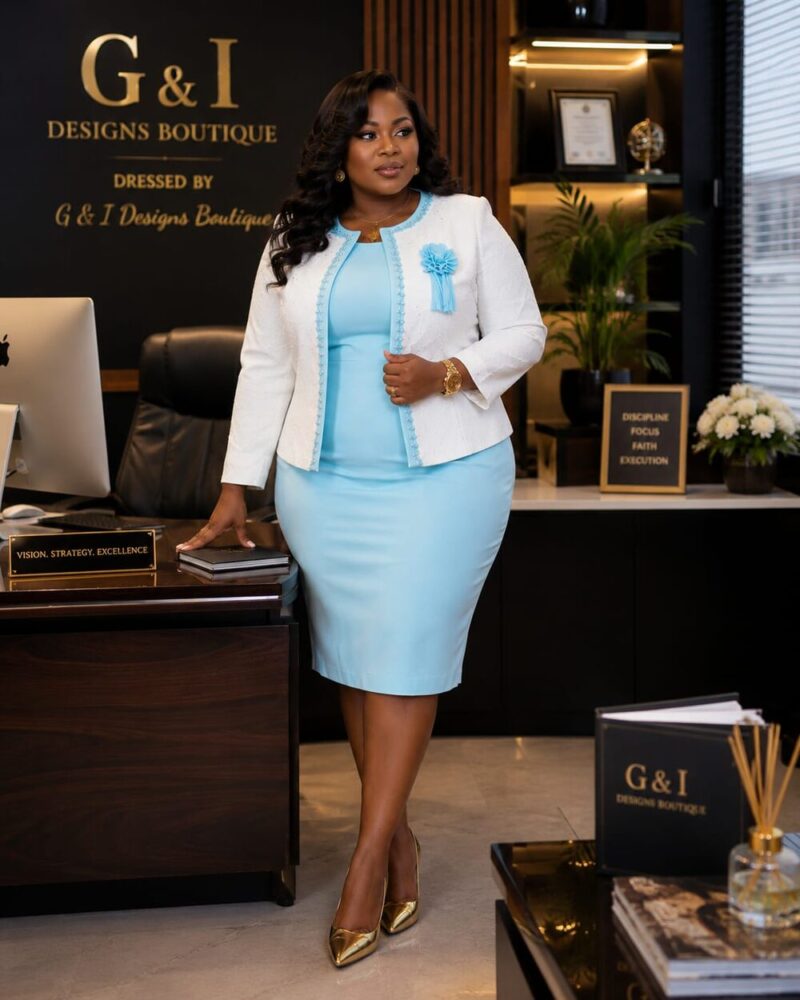 Sky Blue Dress & Ivory Jacket